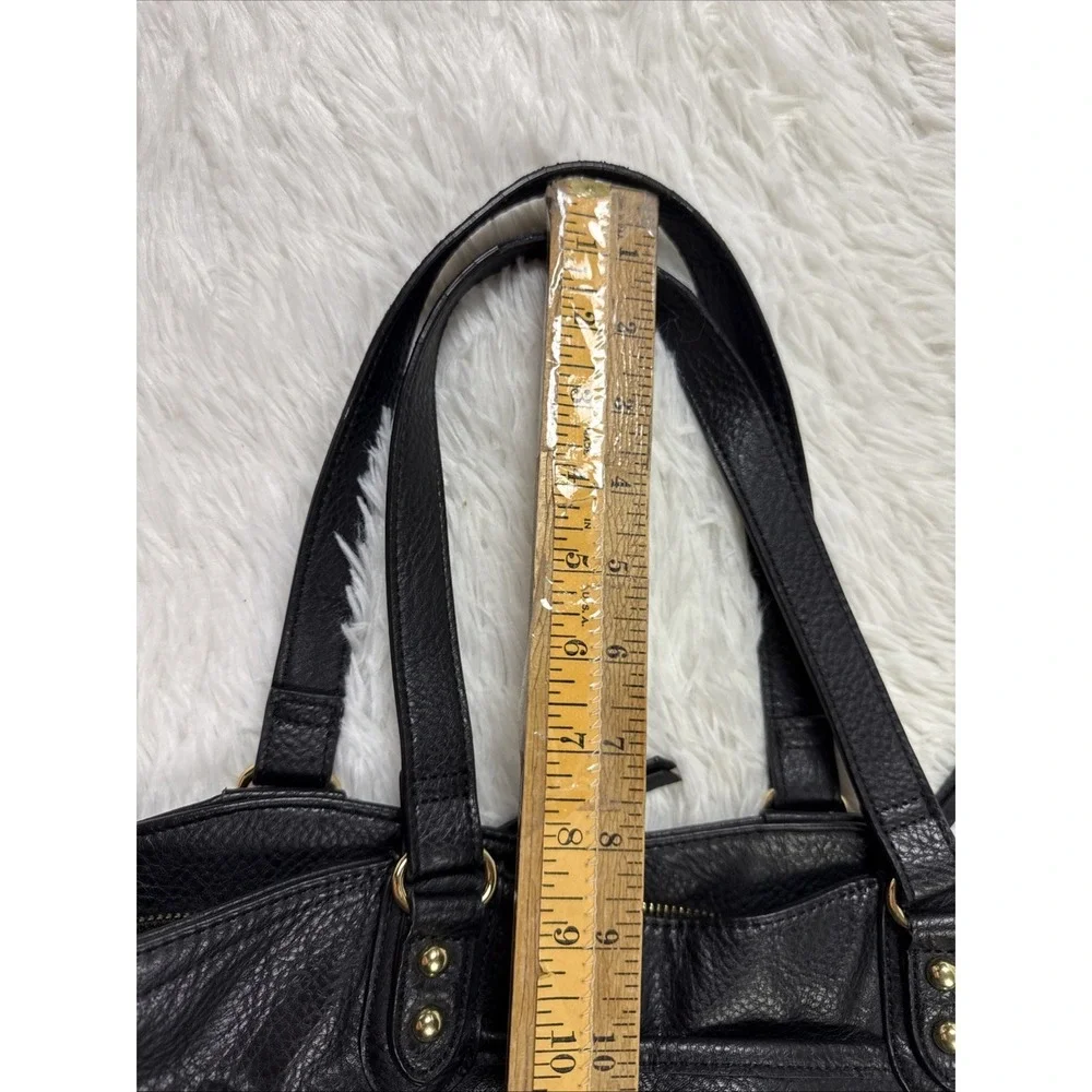 Juicy Couture Style‎ Black Faux Leather Tote Large Gold Zipper Shoulder Bag